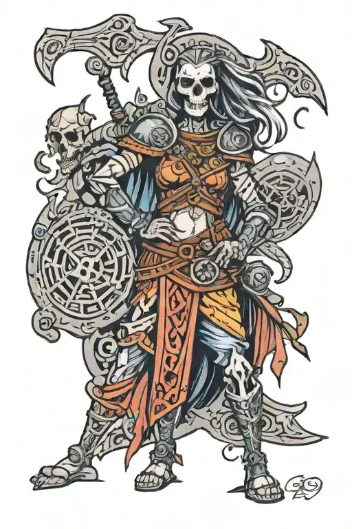 Viking Woman Transforming Into Half Skeleton