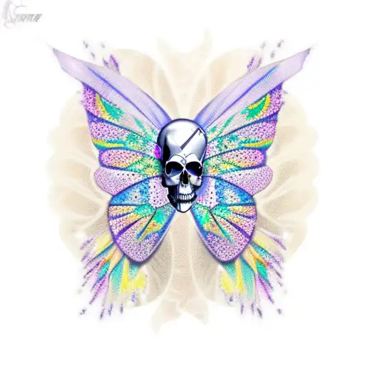 Butterfly With One Side Of The Wings As Crystals And The Other Side With A Skull Patter