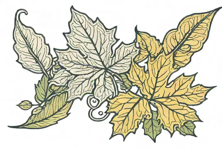 Maple Leaf And Aspen Leaf With Dog Paw Line Work