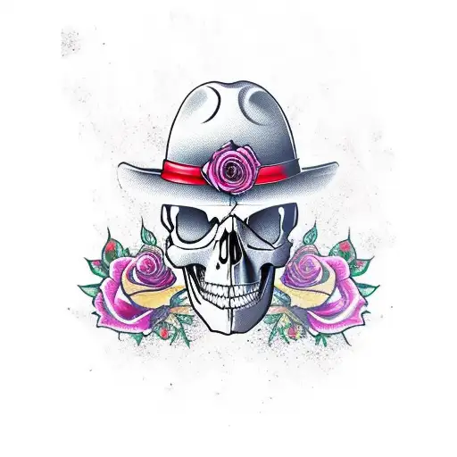 Manly Ganster Skull With Rose And Baseball Hat