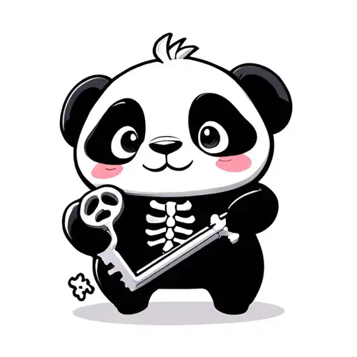 Cute Panda Holding A Skeleton Key
