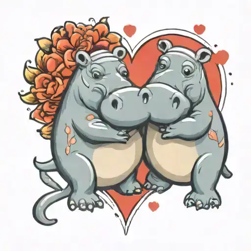Two Cool And In Love Hippos Inside A Heart