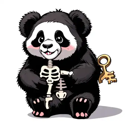 Cute Panda Holding A Skeleton Key