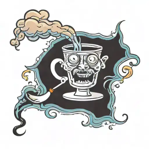 Cup Of Coffee With Smoke Trumpet Coming Out Of His