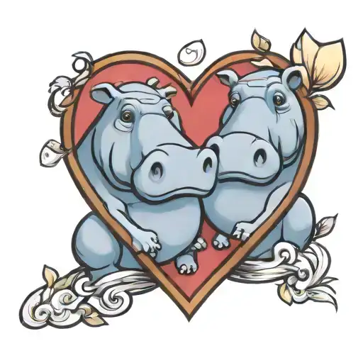 Two Hippos In Love Inside A Heart