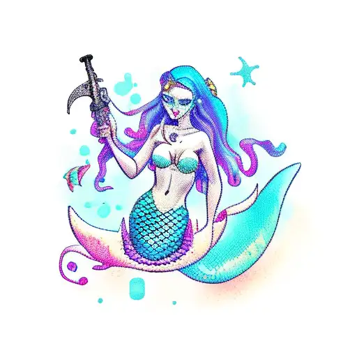 Mermaid Holding A Pirate's Saber And Pistol
