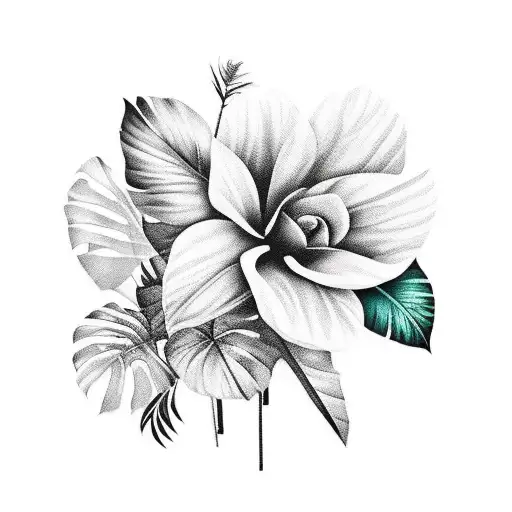 Tropical Bird And Tropical Flowers