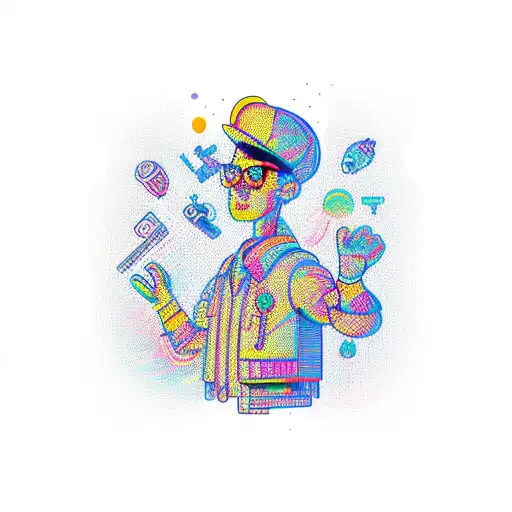 A New-school Style Circuit Board With Vibrant Colors And Cartoon Characters