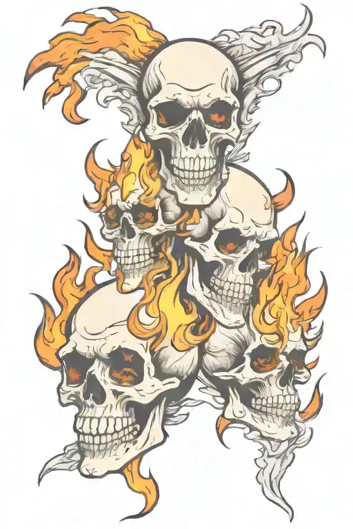 Skulls With A Background Of Just Fire Flames