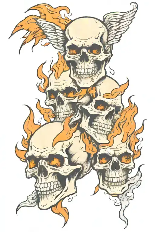Skulls With A Background Of Just Fire Flames