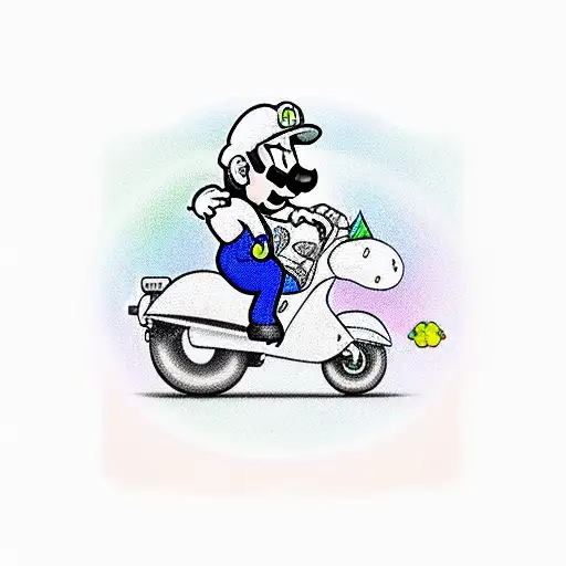 Mario Riding A Yoshi Through A Rainbow