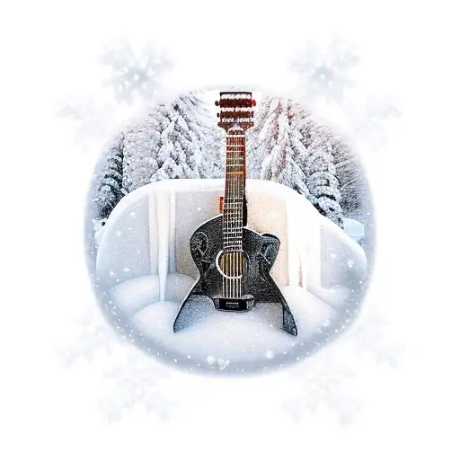 A Winter Scene With A Guitar Made Of Ice
