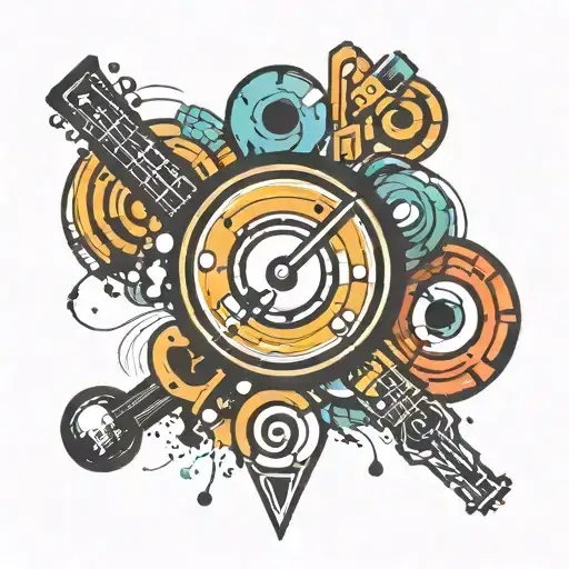 Polka Music Themed Sleeve Tattoo With Abstract Geometric Shapes