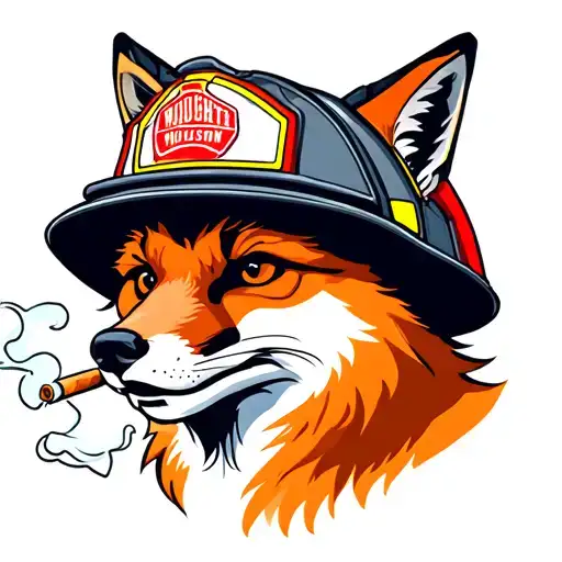 A Fox Smoking A Cigarette With A Houston Firefighter Helmet