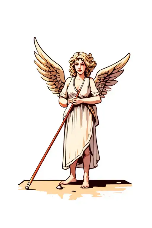 Angel Holding Pool Cue