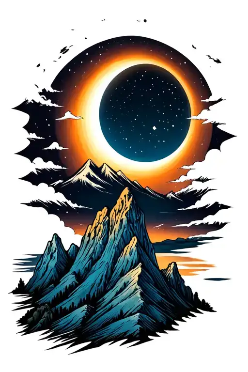Solar Eclipse Over A Mountain Range