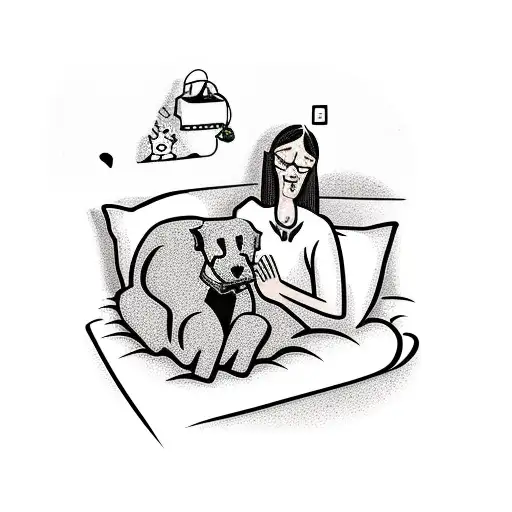 Husband And Wife Lying In Bed With Their Dog At The Foot Of The Bed