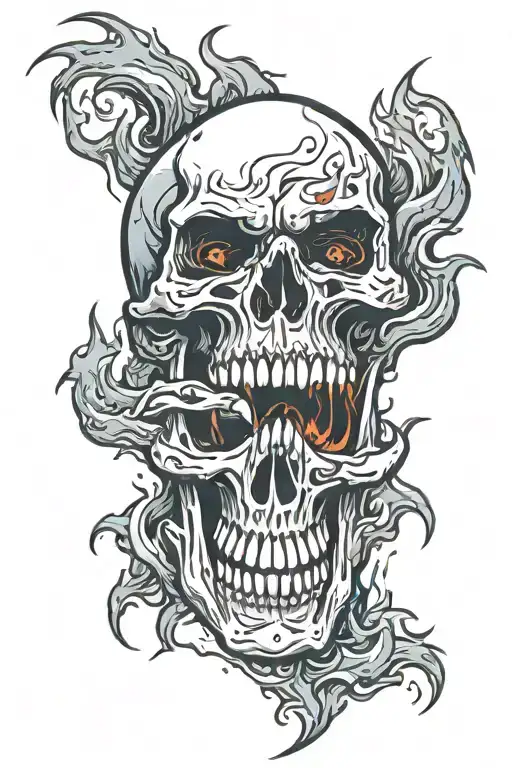 Open Mouth Skull On Knee With Flames Coming Out Of Mouth