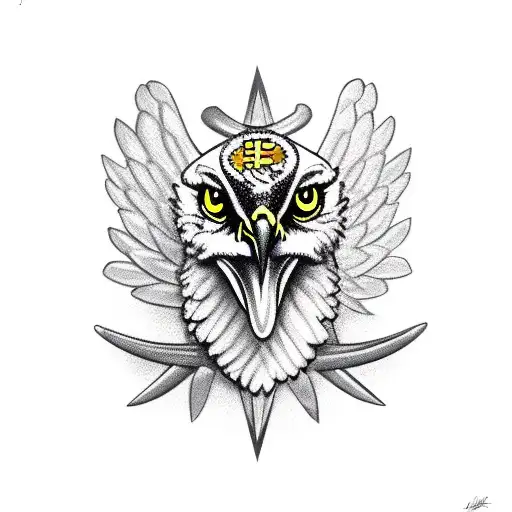 Hawk With Gothic Cross In The Beak Surrounded By Snakes