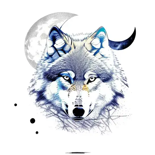 Wolf Above A Forest With A Moon
