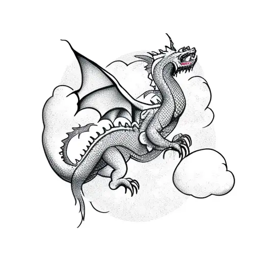 Dragon Flighing In Night Sky
