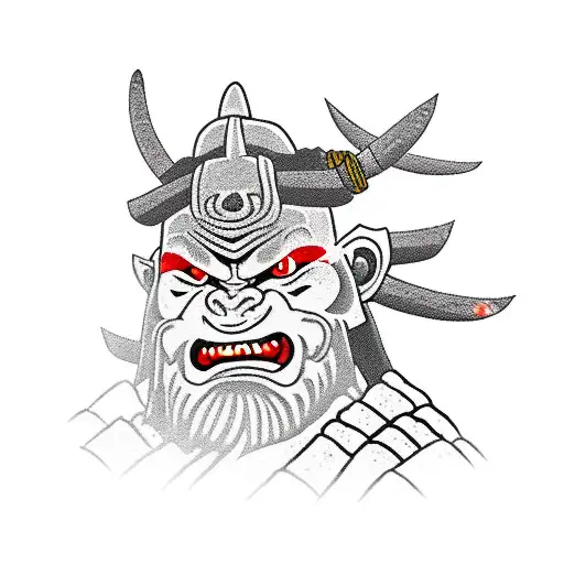 Oni Samurai In A Flower Field Durning Sunset