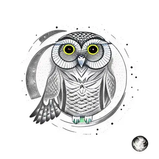 Owl With Moon Representing A Night Owl