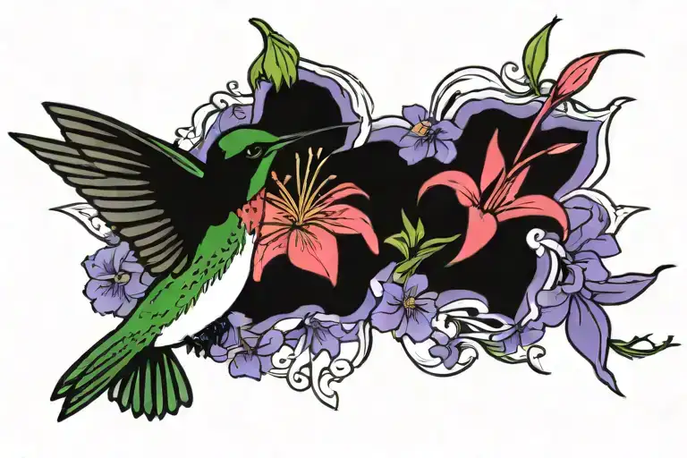 Hummingbird With Columbine Flower