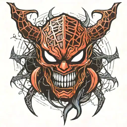 Demon Red Mask With Spider Webs And Bad