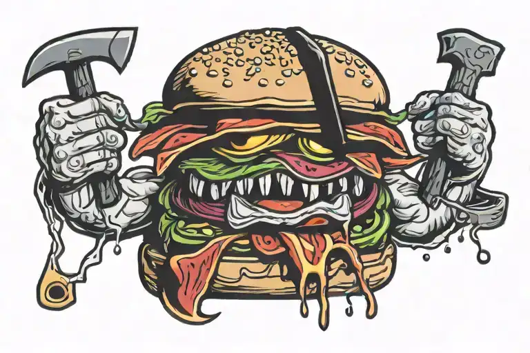 Scary Hamburger Holding An Axe