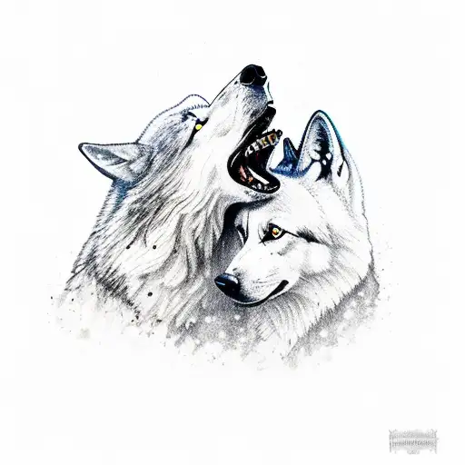 A Fight Which A White Wolf Bite At Another Black Wolf's Neck And Hold It On The Ground