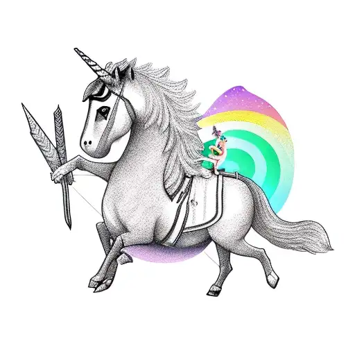 A Racoon Warrior Riding A Unicorn