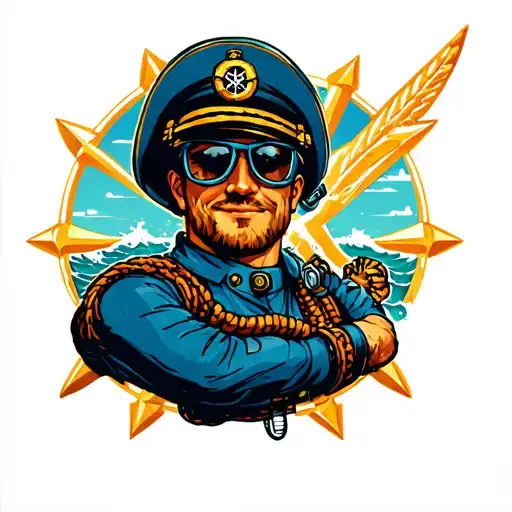 Boat Captain With Nautical Star And Diver