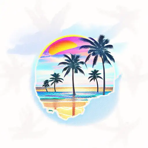 Beach Sunset With Palm Tree