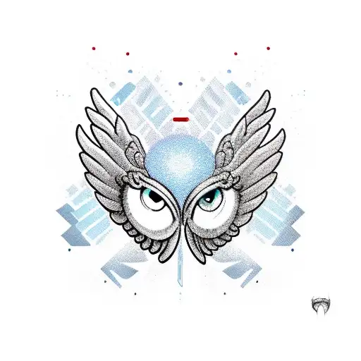 A Pair Of Eyes With Wings And The Word 'Brave' In Greek Letters In A New-school Style