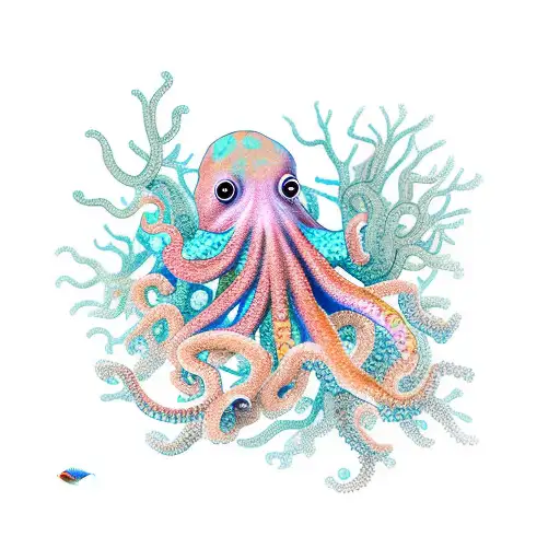 Octopus On Corals With Fish