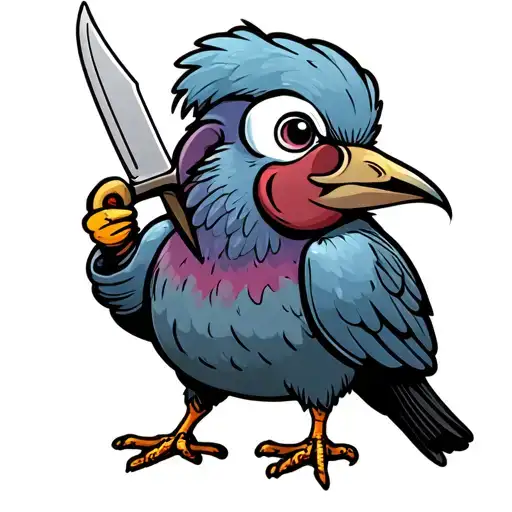 Cute Cartoon Chubby Pigeon Holding Knife In Beak Open