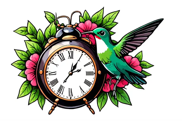 Hummingbird Lady Bug And Clock