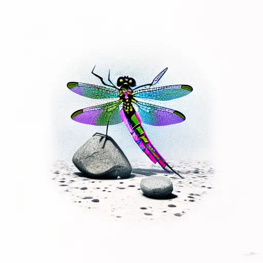 Dragonfly Lifting A Stone