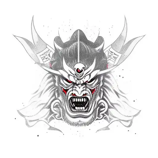Oni Mask Cut Open By A Katana