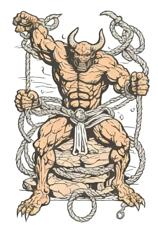 Minotaur Dom Standing Over Top A Submissive Alien That Is Tied In Ropes