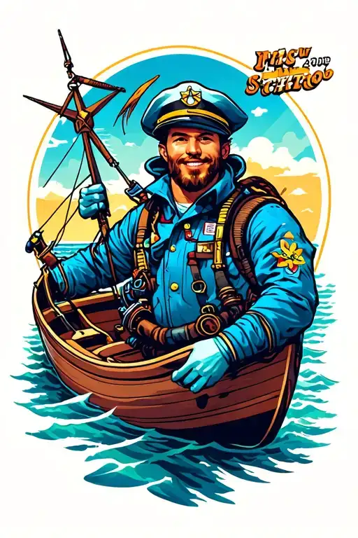 Boat Captain With Nautical Star And Diver