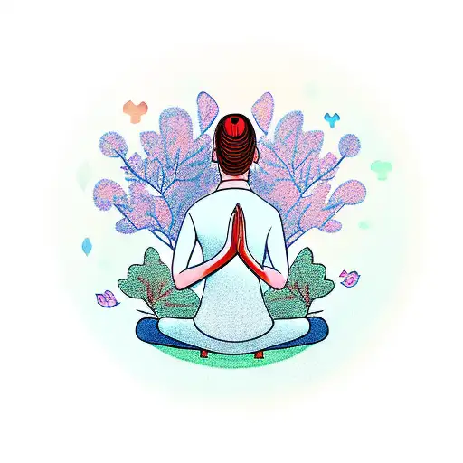 A Businesswoman Meditating Under A Tree With Her Dog And Kids Nearby