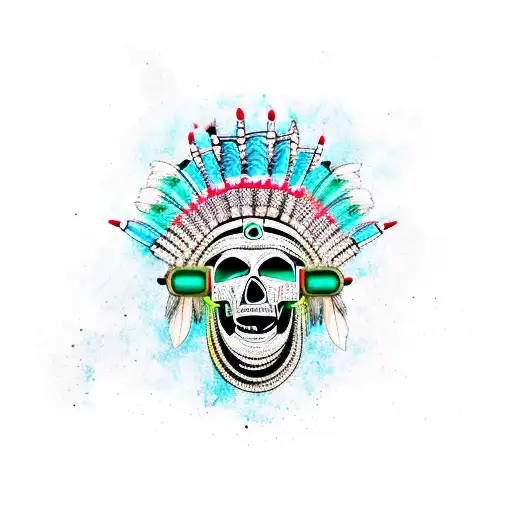 Indian Skull With Headdress And Night Vision Goggles