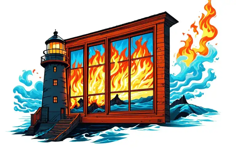 Lighthouse With Fire In The Window
