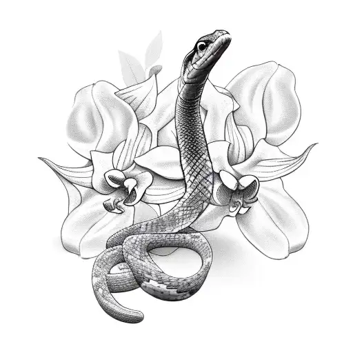 Snake With Orchids