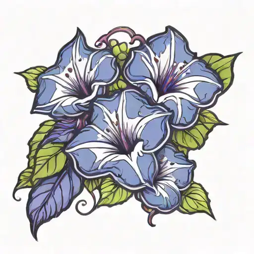 Purple And Blue Morning Glories Half Circle Shape