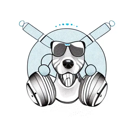 A New-school Design Of A Dog Wearing Headphones And Singing On The Beach
