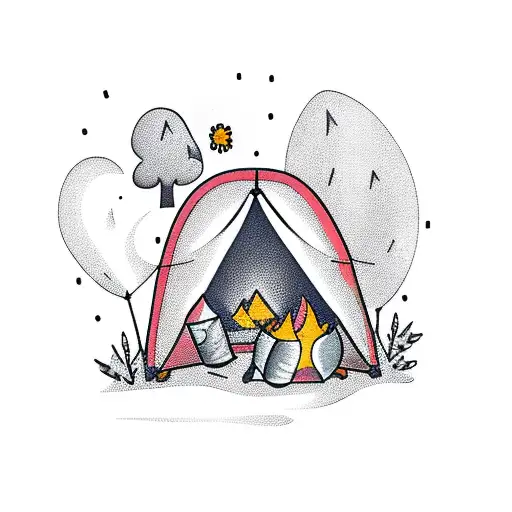 A Tattoo Of A Camping Scene With A Book And Flowers Scattered Around The Campfire