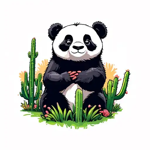 Panda In A Field Of Cactus